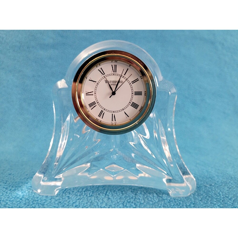 Beautiful Waterford Crystal "Abbey" Desk Clock W/ New Battery, Tested Works!